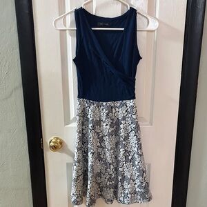 Elegant Navy and White Floral Midi Dress